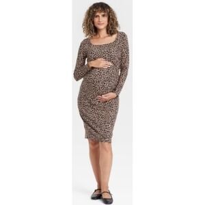 Isabel‎ Maternity Dress Leopard Print Long Sleeve Fitted Bodycon Size L NWT